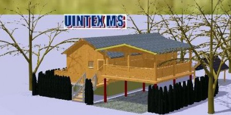 drevená chata na železných stĺpoch